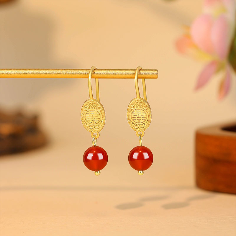 Earrings - Natural Red Jade Bead Earrings Talismans