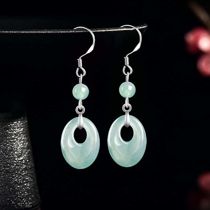 Earrings - Myanmar Jadeite Ring Earrings 925 Silver