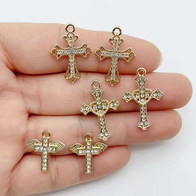 10pcs Diamond studded Gold Cro - Cross Pendant Necklace Gold review and price