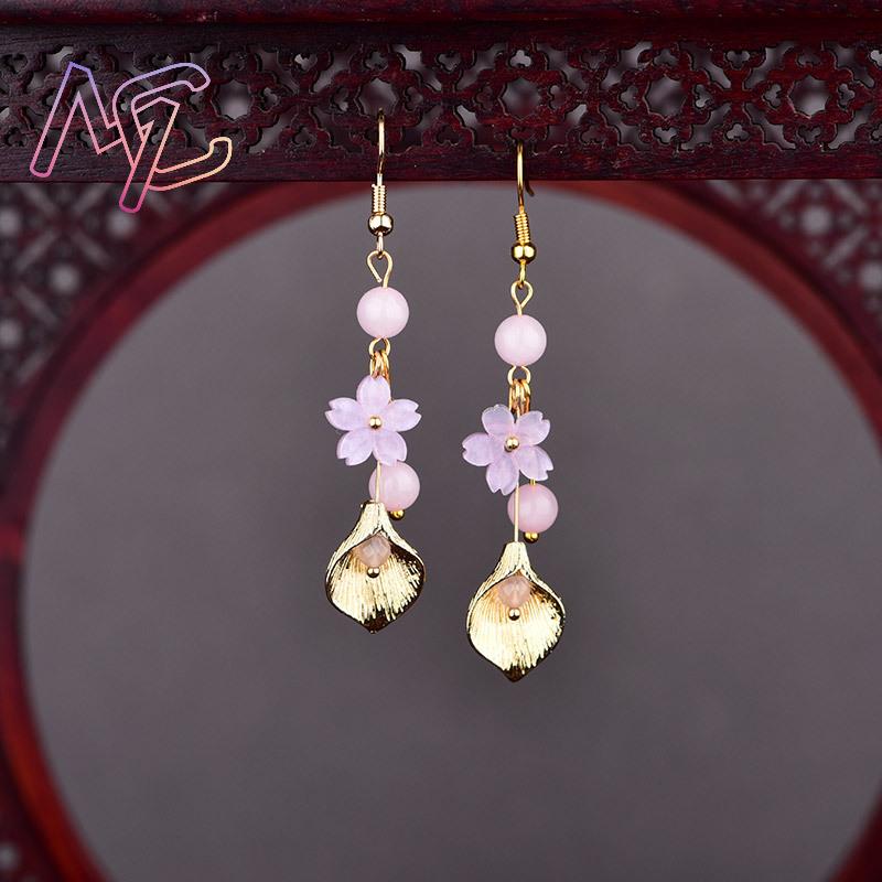 Pink Natural Jade Flower Earri - Earrings review and price