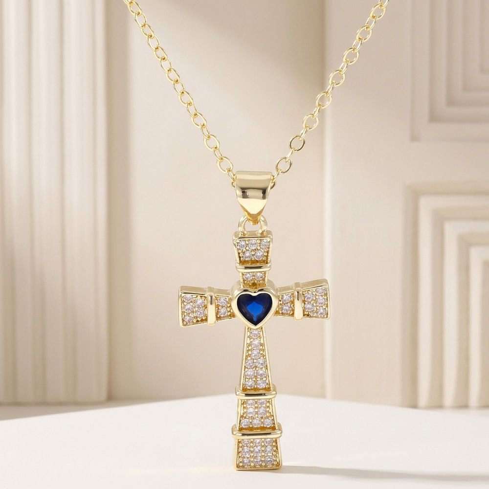 Fashion Cubic Zirconia Cross P - Cross Pendant Necklace Gold review and price