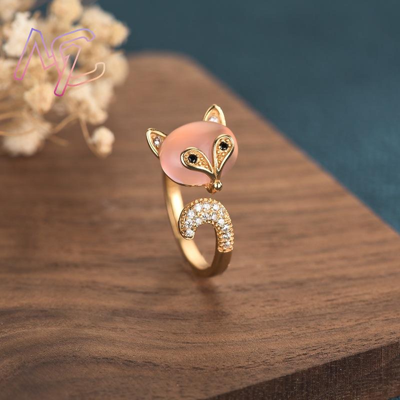 Pink Natural Jade Fox Rings Re - Rings review and price