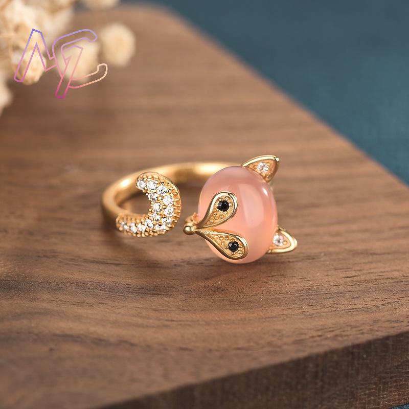 Pink Natural Jade Fox Rings Re - Rings review and price