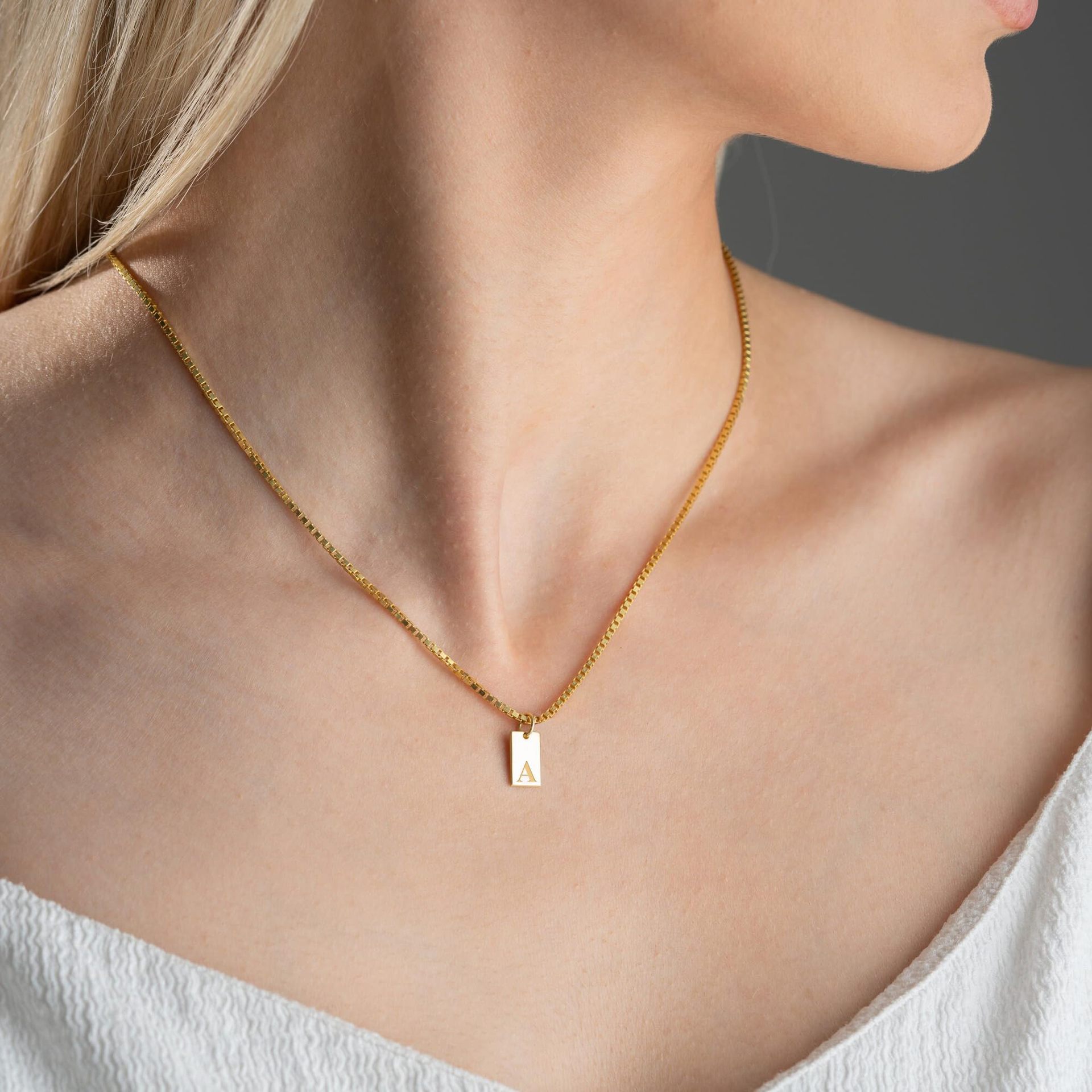 Tiny Square 26 Initial Letters - Initial Letter Necklace 18K Gold review and price